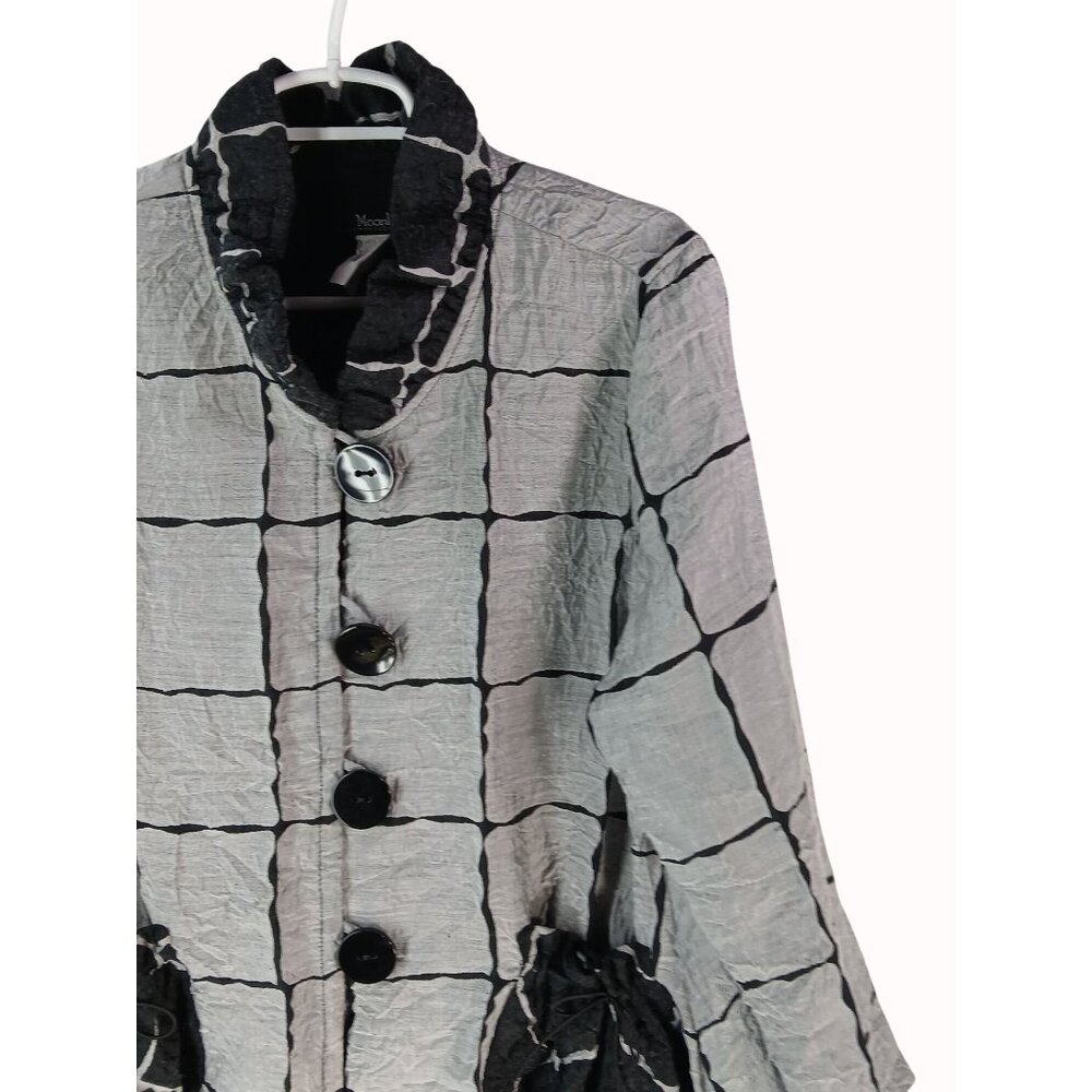 Moonlight Y&S Womens Crinkle Gray Black Grid Button Jacket Size L Pouch Pockets - Picture 3 of 16